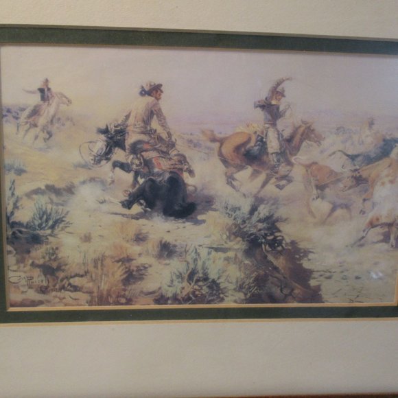 Lot of 2 C M Russell Framed Art Prints Old West Cowboys Horses - Picture 7 of 12